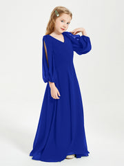 Long Sleeves Modest Junior Bridesmaid Dresses Royal Blue