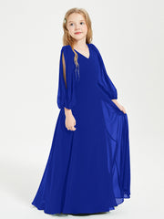 Long Sleeves Modest Junior Bridesmaid Dresses Royal Blue