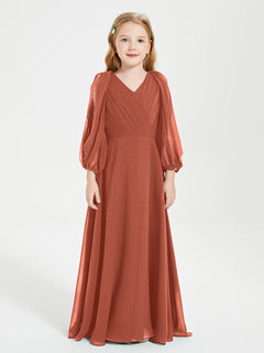 Long Sleeves Modest Junior Bridesmaid Dresses Rust