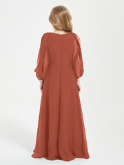 Long Sleeves Modest Junior Bridesmaid Dresses Rust