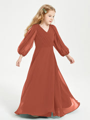 Long Sleeves Modest Junior Bridesmaid Dresses Rust