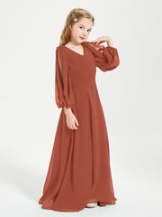 Long Sleeves Modest Junior Bridesmaid Dresses Rust