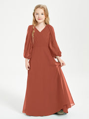 Long Sleeves Modest Junior Bridesmaid Dresses Rust