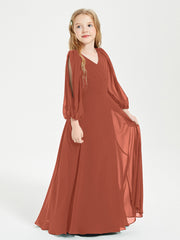 Long Sleeves Modest Junior Bridesmaid Dresses Rust