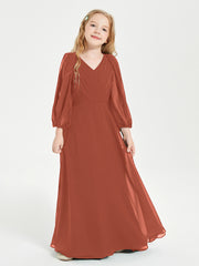 Long Sleeves Modest Junior Bridesmaid Dresses Rust