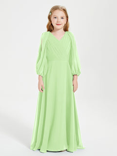 Long Sleeves Modest Junior Bridesmaid Dresses Sage