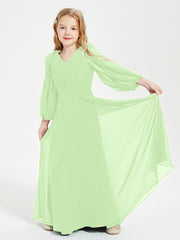 Long Sleeves Modest Junior Bridesmaid Dresses Sage