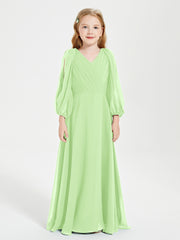 Long Sleeves Modest Junior Bridesmaid Dresses Sage