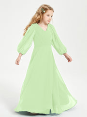 Long Sleeves Modest Junior Bridesmaid Dresses Sage
