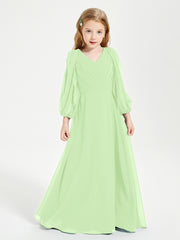 Long Sleeves Modest Junior Bridesmaid Dresses Sage