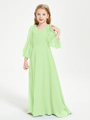 Long Sleeves Modest Junior Bridesmaid Dresses Sage