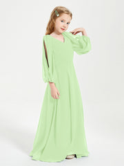 Long Sleeves Modest Junior Bridesmaid Dresses Sage