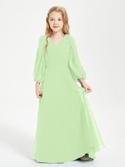 Long Sleeves Modest Junior Bridesmaid Dresses Sage