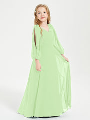 Long Sleeves Modest Junior Bridesmaid Dresses Sage