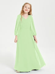 Long Sleeves Modest Junior Bridesmaid Dresses Sage