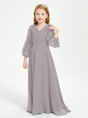 Long Sleeves Modest Junior Bridesmaid Dresses Silver