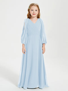 Long Sleeves Modest Junior Bridesmaid Dresses Sky Blue