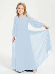 Long Sleeves Modest Junior Bridesmaid Dresses Sky Blue
