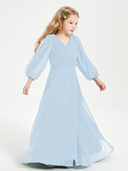 Long Sleeves Modest Junior Bridesmaid Dresses Sky Blue