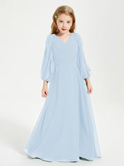 Long Sleeves Modest Junior Bridesmaid Dresses Sky Blue