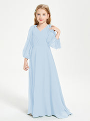 Long Sleeves Modest Junior Bridesmaid Dresses Sky Blue