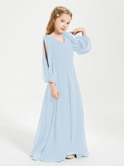 Long Sleeves Modest Junior Bridesmaid Dresses Sky Blue