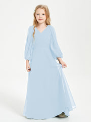 Long Sleeves Modest Junior Bridesmaid Dresses Sky Blue