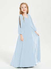Long Sleeves Modest Junior Bridesmaid Dresses Sky Blue