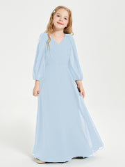 Long Sleeves Modest Junior Bridesmaid Dresses Sky Blue