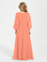 Long Sleeves Modest Junior Bridesmaid Dresses Sunset