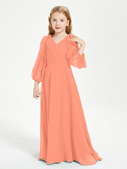 Long Sleeves Modest Junior Bridesmaid Dresses Sunset