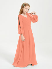 Long Sleeves Modest Junior Bridesmaid Dresses Sunset