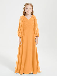 Long Sleeves Modest Junior Bridesmaid Dresses Tangerine