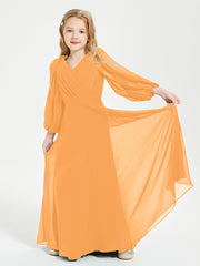 Long Sleeves Modest Junior Bridesmaid Dresses Tangerine