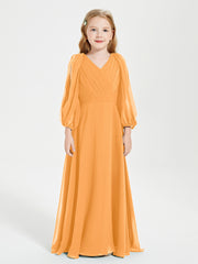Long Sleeves Modest Junior Bridesmaid Dresses Tangerine
