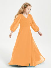 Long Sleeves Modest Junior Bridesmaid Dresses Tangerine