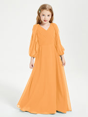 Long Sleeves Modest Junior Bridesmaid Dresses Tangerine