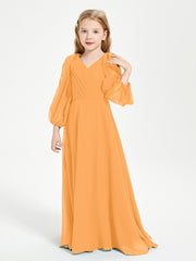 Long Sleeves Modest Junior Bridesmaid Dresses Tangerine