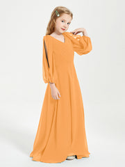 Long Sleeves Modest Junior Bridesmaid Dresses Tangerine