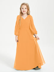 Long Sleeves Modest Junior Bridesmaid Dresses Tangerine
