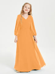 Long Sleeves Modest Junior Bridesmaid Dresses Tangerine