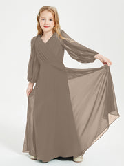 Long Sleeves Modest Junior Bridesmaid Dresses Taupe