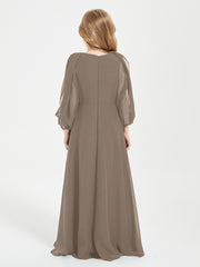 Long Sleeves Modest Junior Bridesmaid Dresses Taupe