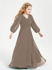 Long Sleeves Modest Junior Bridesmaid Dresses Taupe