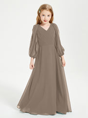 Long Sleeves Modest Junior Bridesmaid Dresses Taupe
