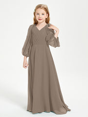 Long Sleeves Modest Junior Bridesmaid Dresses Taupe