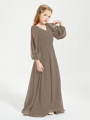 Long Sleeves Modest Junior Bridesmaid Dresses Taupe