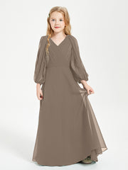 Long Sleeves Modest Junior Bridesmaid Dresses Taupe