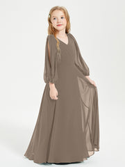 Long Sleeves Modest Junior Bridesmaid Dresses Taupe