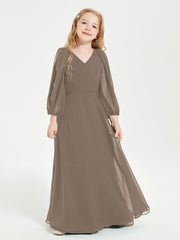 Long Sleeves Modest Junior Bridesmaid Dresses Taupe